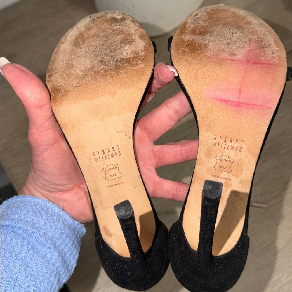 Stuart Weitzman Nudist black goose bump pumps sandals heels 8 - Picture 8 of 11